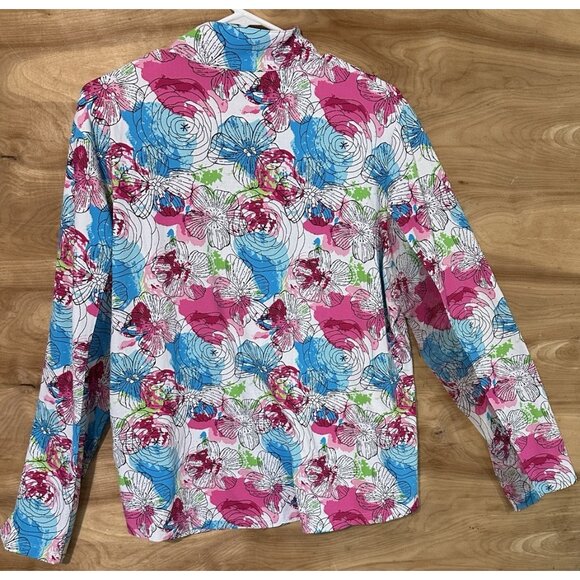 IBKUL Woman 2XL Long Sleeve Mock Neck Shirt Top Floral Stretch Golf Pickleball - Picture 2 of 7